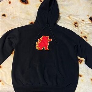 Black Hoodie with Red and Yellow Graphic